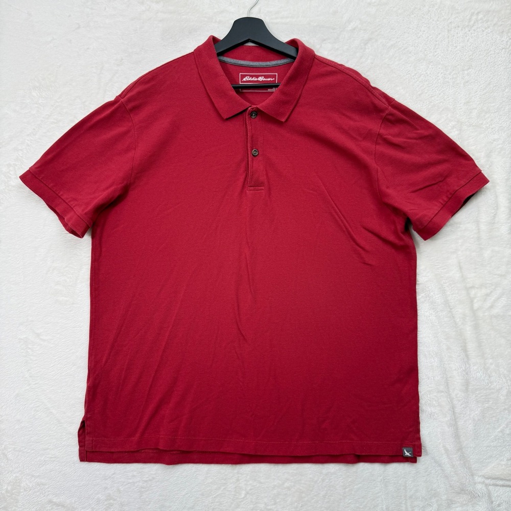 Eddie Bauer Polo Shirt Mens XL Red Pique Short Sleeve Cotton Classic Casual
